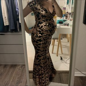 Champagne sequin maternity gown